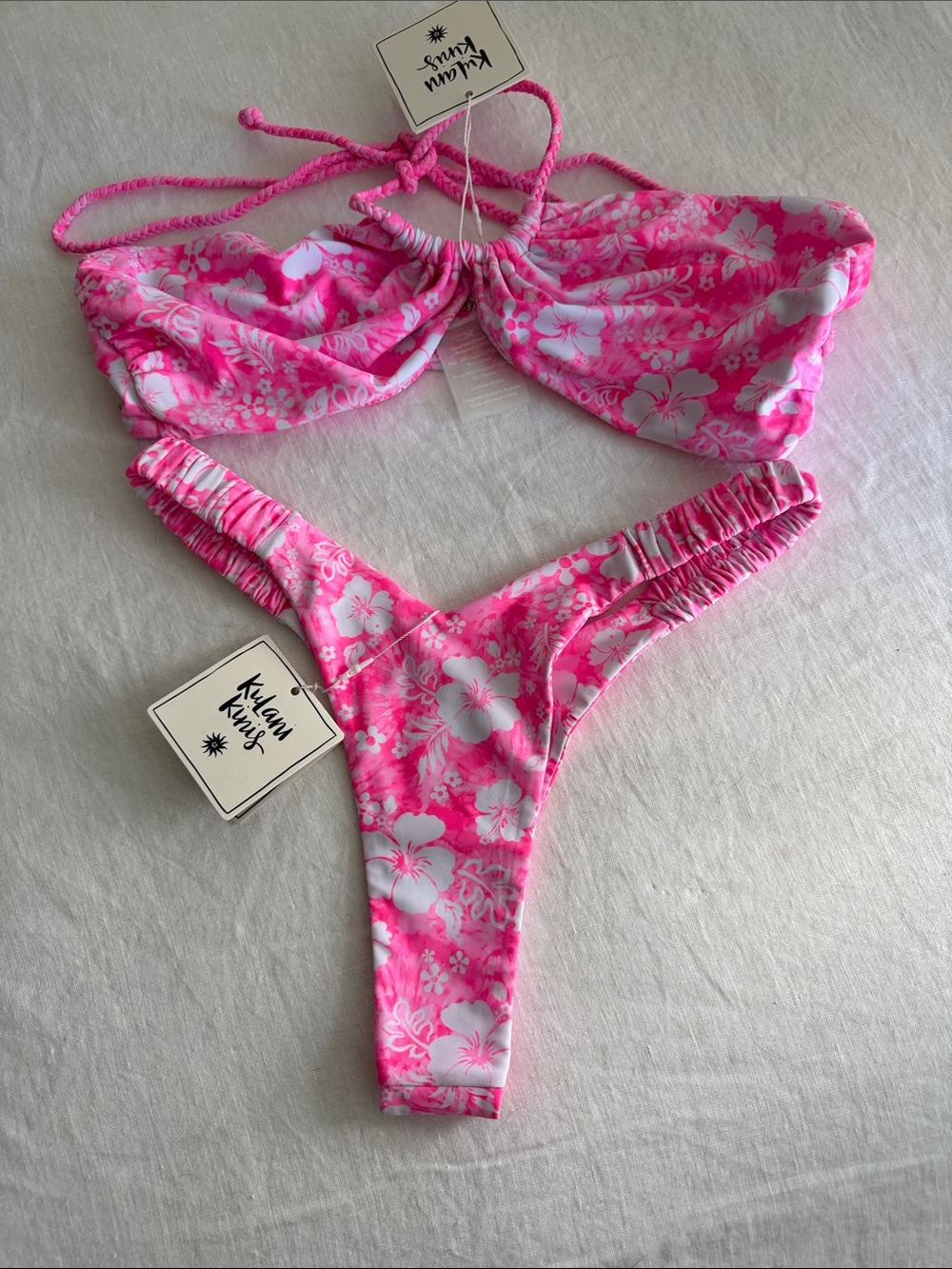 Kulani Kinis Hot Pink Floral Two-Piece Bikini  bottom large / top 2xl